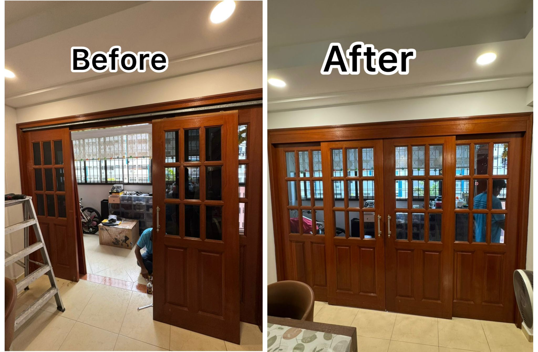 Sliding Wooden Door Realignment, Repair & Soft-Closing Installation Service in Singapore